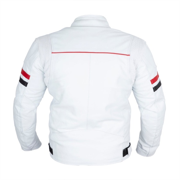 White Genuine Leather Motorcycle Jacket - Real Leather Moto Biker Jacket Mens - Picture 4 of 5